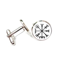 Silver-finish Viking compass cufflinks with Norse Vegvisir symbol on a white background - White Black Compass Style (XSWX6779-10)