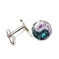 Silver cufflinks featuring a purple artistic Yin-Yang pattern with butterflies and flowers - Purple Butterfly Yin Yang (XSWX6780-7)