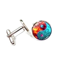 Silver cufflinks with Yin Yang glass cabochon featuring blue water and orange fire elements - Water and Fire Yin Yang (XSWX6780-8)
