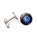 Men's silver shirt cufflinks featuring a blue Yin Yang Tai Chi glass cabochon design - Pulse Texture Yin Yang (XSWX6780-10)