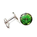 Boutons de manchette argentés avec trèfle à quatre feuilles vert pour homme - Trèfle Vintage Saint-Patrick (XSWX6783-7)