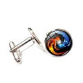 Silver cufflinks featuring a round ice and fire ying-yang glass dome pattern - Ice and Fire Theme Yin Yang (XSWX6780-12)