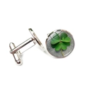 Boutons de manchette argentés pour hommes avec trèfle à quatre feuilles vert - Style Trèfle avec Texture Pierre (XSWX6783-10)