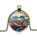 Vintage bronze necklace with a heart sunset beach glass pendant on a white background - Antique Bronze
