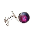 Mens silver galaxy cufflinks featuring purple nebula pattern glass dome inserts - Purple Stars (XSWX6789-7)