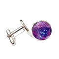Silver galaxy cufflinks with purple nebula pattern under glass dome for men - Blue Green Starry Sky (XSWX6789-12)