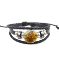Handmade multilayer leather bracelet with black beads and Van Gogh sunflower glass charm - Oil Painting Sunflower (XSWX6794-12)