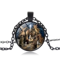 Collier avec pendentif dôme en verre scène de la nativité et chaîne noire pour femmes - Noir