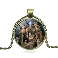 Collier religieux vintage en bronze avec pendentif représentant la scène de la Nativité - Bronze Antique