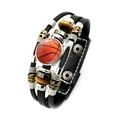 Meerlaagse lederen armband met basketbalmotief, sportbedel en retro metalen kralen - Basketbal Stijl (XSWX6799-1)