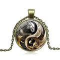Collana con pendente drago Yin Yang in bronzo vintage con cupola in vetro tondo - Bronzo Antico (XSWX7155-Bronzo Antico)