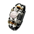 Gelaagde lederen armband met volleybalmotief, zwarte kralen en zilveren accenten - Volleybal Stijl (XSWX6799-6)