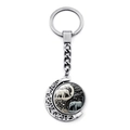 Portachiavi girevole elefante Yin Yang in metallo argento con telaio a luna - Stile Luna Rotante Doppio Elefante Yin Yang (XSWX6980)