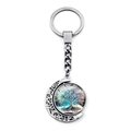 Portachiavi Albero della Vita con ciondolo a luna rotante in metallo argento e vetro - Stile Albero della Vita Rotante (XSWX6983)
