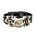 Bracciale retrò multistrato in pelle nera con motivo di cavallo vintage e perline in metallo - Tre Cavalli che Bevono (XSWX7169-4)