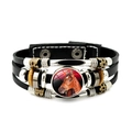 Bracciale multistrato in pelle nera retrò con cabochon testa di cavallo e perline metalliche - Testa di Cavallo Marrone Rossastro (XSWX7169-3)