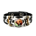 Bracciale multistrato in pelle nera retrò con cabochon in vetro cavallo e perline - Cavallo Rosso-Marrone (XSWX7169-2)