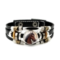 Bracciale multistrato in pelle nera con cabochon vintage testa di cavallo e perline - Testa di Cavallo Marrone (XSWX7169-1)