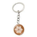 Detailed close-up of a silver keychain featuring a coffee latte art design under glass - Snowflake Texture Style (XSWX7178-10)