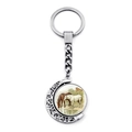 Détail du porte-clés lune rotatif avec cabochon en verre vintage au motif de chevaux - Xswx7171-4
