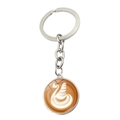 Detail of round metal keychain with swan latte art glass cabochon on white background - Swan Shape Style (XSWX7178-6)
