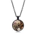 Collier steampunk avec engrenages mécaniques et chiffres romains sur chaîne noire - Style Horloge à Engrenages Multicouches (XSWX6961-8)
