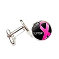 Gemelli rotondi in argento con nastro rosa Support per la sensibilizzazione al cancro - Stile Supporto (XSWX6784-4)