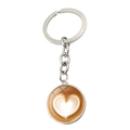 Llavero con patrón de corazón latte art de café y gema de vidrio con cadena de plata - Estilo Arte de Corazón (XSWX7178-2)