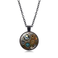 Collier pendentif steampunk engrenage avec corbeau vintage et pleine lune en finition noire - Style Oiseau Mécanique Pleine Lune (XSWX6961-10)