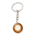 Llavero con colgante de cristal de café latte art sol y anillo de metal plata - Estilo Sonrisa de Sol (XSWX7178-4)