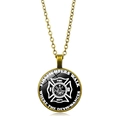 Vintage bronze firefighter Maltese Cross glass pendant necklace with O-chain - Antique Bronze-9 (Maltese Cross Badge)