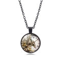 Collier steampunk avec dragon mécanique et cadran d'horloge sous cabochon de verre - Style Dragon Mécanique (XSWX6961-11)