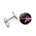 Silberne Manschettenknöpfe mit rosa Schleifen-Logo und schwarzen runden Basis - Glaube Schwarz Stil (XSWX6784-15)