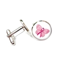 Silberne Manschettenknöpfe mit rosa Schleife und Schmetterling für Herrenhemden - Rosa Schmetterling Schleife Stil (XSWX6784-20)