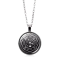 Silver Fire Dept. pendant necklace with Maltese cross and glass dome detail - Silver-2 (FIRE DEPT Badge)