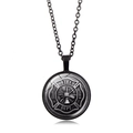 Silver Fire Dept pendant with black chain showing firefighting axe and ladder symbols - Black-2 (FIRE DEPT Badge)