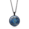 Firefighter maltese cross glass dome necklace with black alloy chain for women - Black-3 (FIRE FIGHTER Blue)