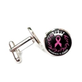 Manschettenknöpfe mit rosa Schleife und Spruch Awareness is Power auf schwarzem Grund - Bewusstsein Ist Kraft Stil (XSWX6784-24)