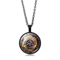 Firefighter Mom glass pendant necklace in black metal finish with firefighter emblem - Black-5 (FIREFIGHTER MOM)