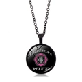 Black firefighter's wife necklace with pink Maltese cross pendant on white background - Black-8 (FIREFIGHTER'S WIFE)