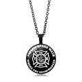 Firefighter time gem pendant necklace with white maltese cross and axe on black finish - Black-9 (FIREFIGHTERS WALK)