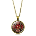 Bronze Fire Rescue necklace with Maltese Cross pendant featuring fire truck elements - Antique Bronze-1 (FIRE RESCUE)