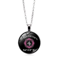 Silver Firefighter's Wife necklace featuring a pink Maltese cross glass dome pendant - Silver-8 (FIREFIGHTER'S WIFE)