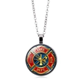 Silver fireman necklace with glass fire department emblem pendant in red and yellow - Silver-7 (FIRE DEPT Logo)