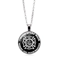Firefighter pendant necklace featuring white emblem on black glass cabochon - Silver-9 (FIREFIGHTERS WALK)