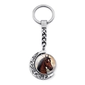Porte-clés lune argenté avec pendentif rotatif illustrant un cheval brun style vintage - Xswx7171-1