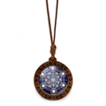 Collier pendentif Mandala en bois du Sri Lanka avec cube de Métatron et cordon brun - Motif Mandala Étoilé (XSWX7242-9)