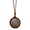Collier pendentif mandala en bois Sri Lanka avec cordon brun, bijou ethnique rétro - Mandala Ethnique (XSWX7241-3)