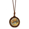 Collar con colgante de madera mapa del mundo vintage y cordón encerado marrón para mujer - Mapa de la Región de Australia y el Pacífico (XSWX7208-1)