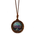 Collar con colgante del árbol de la vida vintage con marco de madera y cordón marrón - Estilo Árbol de la Vida Colorido (XSWX7235)